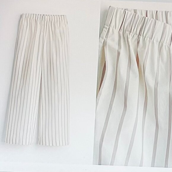 H & M Striped Wide Leg Pants in White/Beige (XL) New with Tag - Picture 1 of 10